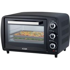 ICQN Compacte mini-oven 15 liter, 1200 W, 60 min-timer, 3 kookfuncties, 90 °-230 °C, kleine campingoven, antraciet, 2 jaar garantie