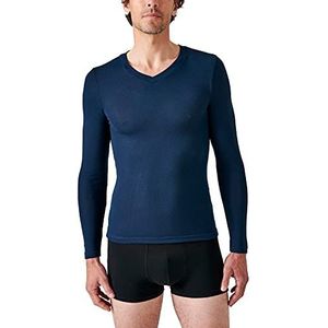 Damart - T-shirt met V-hals, lange mouwen, fijne rib Thermolactyl Sensitive, Donker Navy Blauw, S