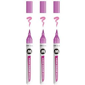 Molotow Aqua Color Brush (Brush Pen Marker op waterbasis, penseelpunt voor aquarellen en handlettering) 3 stuks kleur 045 fuchsia roze