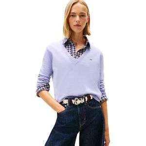 Tommy Jeans TJW Essential V-hals trui EXT DW0DW19888 pullovertrui, blauw (maagdenpalm schemering), L, Blauw (Maagdenpalm Schemering), L