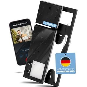 DOORLINE® Video deurbel met camera, draadloos, compatibel met Fritz!Box + app-bediening, zwart, Made in Germany, intercom met deuropener, draadloze videodeurbel