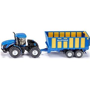 siku 1947, New Holland T Tractor met silagewagen, 1:50, metaal/kunststof, blauw, vele functies