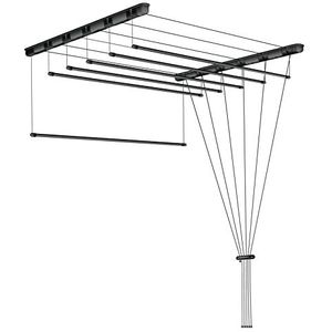 SEPIO Plafondwasdroger, 6 x 80 cm, zwart, 6 bars voor wasgoed, 80 cm, badkameraccessoires, wasdroger, plafondmontage, teruggewonnen hoogte, voor wasgoed