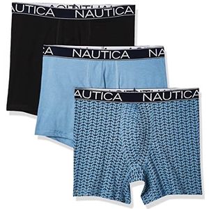 Nautica Boxer Briefs voor heren (Pack van 3), Zwart/Aero Blauw/Anker Printaero Blauw, M