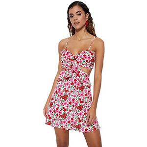 Trendyol Dames bloemenpatroon uitgesneden gedetailleerde viscose strandjurk jurk, multicolor, 34