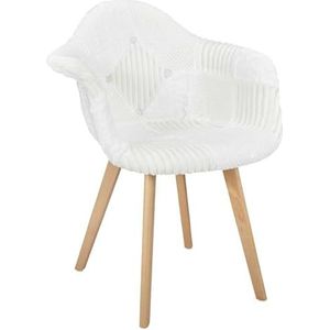 HOME DECO FACTORY, HD0062, set van 2 Scandinavische witte patchwork fauteuils, patchwork, meubel, zitting, tafelfauteuil, 64x85,4x59,5 cm, zithoogte 47,8 cm, beige bruin