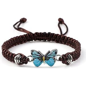 Vlinder Armband voor Vrouwen Bohemian Gevlochten Armband Bangle Paar Vlinder Hand Sieraden Gift, Bruin-Blauw