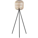 Eglo 43219 Vloerlamp Bordesley, 1-vlammige staande lamp vintage, natuur, boho, hygge, staande lamp van staal in zwart en hout in naturel kleuren, woonkamerlamp, lamp met trapschakelaar, E27-fitting