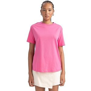 DeFacto Dames T-shirt - klassiek basic shirt voor dames - comfortabel T-shirt voor vrouwen, roze, XL