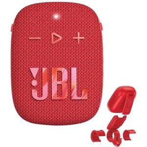 JBL Wind 3S Mini Draagbare Bluetooth Speaker met Bass Boost van Harman Kardon - Robuuste Luidspreker Voor Sport en Outdoor met Clip voor Fiets, Scooter en Motorfiets - Waterdicht tot IP67 - Rood