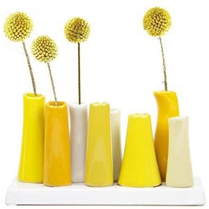 Chive - Pooley 2, unieke keramische bloemenvaas, lage rechthoekige moderne decoratieve vaas voor huisdecoratie, woonkamer, kantoor en tafelstukken, geel