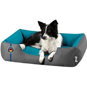 BedDog® hondenmand LUPI, vierkant hondenkussen, grote hondenbed, hondensofa, hondenhuis, met afneembare hoez, wasbaar, XL, grijs/blauw