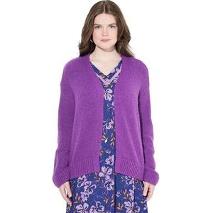 Ulla Popken Gebreid vest voor dames, grote maten, plus size, kort, oversized, open jas, wolgehalte, lila, 42-44