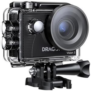 Dragon Touch Vision 3 Actiecamera, 4K30FPS 20MP waterdichte onderwatercamera, 170° groothoek, wifi, sportcamera met 2 batterijen, afstandsbediening en montageaccessoireset