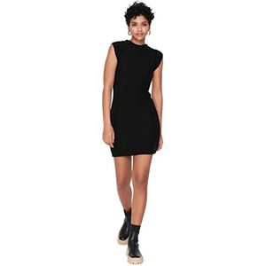 Trendyol Dames Mini Basic getailleerde gebreide jurk, Zwart, M