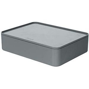 HAN Ladebox Allison SMART-ORGANIZER gebruiksvoorwerpenbox met binnenschaal en deksel/dienblad, stapelbaar, kantoor, bureau, badkamer, keuken, meubelvriendelijke rubberen voetjes, 1110-19, graniet grey