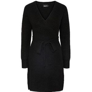 Bestseller A/S Dames Pcellen Ls Wrap Knit Dress Noos Bc Jurk, zwart, XL