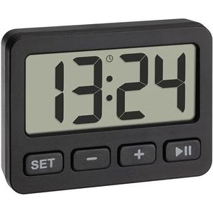TFA Dostmann digitale mini klok, 60.2036.01, met alarmfunctie, stopwatch, timer, ideaal voor op reis dankzij sleutelvergrendeling, geschikt voor examens, kwarts klok, klein en compact, zwart