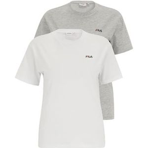 Fila Bari Tee/dubbelpak T-shirt met ronde hals, licht wit-lichtgrijs gemêleerd, XL 2 voor dames, Helder wit-licht grijs gemêleerd, XL