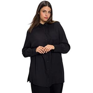 Ulla Popken Dames grote maten grote maten plus size blouse, oversized overhemdkraag, lange mouwen 813103, zwart, 54/56 NL