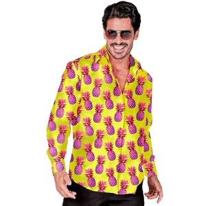 Widmann - Feestmode hemd, ananaspatroon, neon, herenhemd, lange mouwen, showmen, themafeest, kostuum