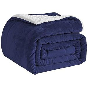 Good Nite Deken sofa sierdeken 130 x 150 cm fleece pluizige deken sherpadekens voor banken sprei reisdeken zacht, machinewasbaar (eenpersoons, marineblauw)