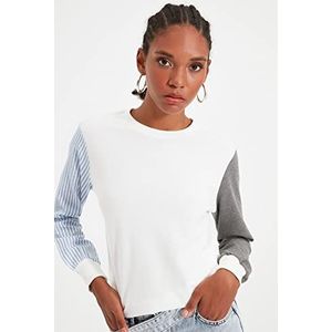 Trendyol Dames ECUS Color Blocked Basic Gebreide Slim Sweatshirt, Ecru, XL