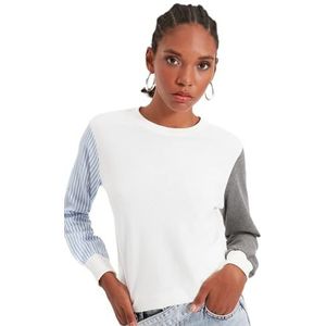 Trendyol Dames ECUS Color Blocked Basic Gebreide Slim Sweatshirt, Ecru, XL