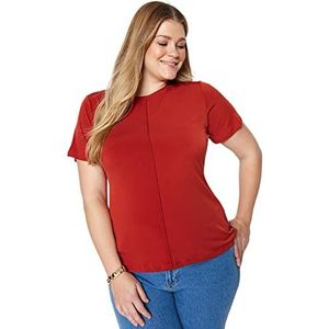 Trendyol Dames Dames Getailleerd Basic Ronde Hals Knit Plus Size Blouse Shirt, Tegel, 4XL grote maten