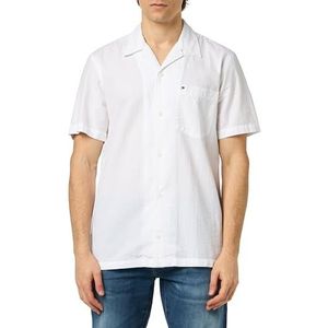 Tommy Hilfiger Heren Seersucker effen overhemd S/S casual shirts, wit, M, Optisch Wit, M