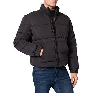 Urban Classics Heren winterjas Cropped Puffer Jacket korte snit, gewatteerd, met ritssluiting en opstaande kraag, maat S tot XXL, zwart, S