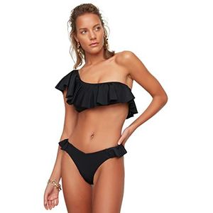 Trendyol Dames halslijn gedetailleerde hoge taille bikini zes bikinibroekjes, zwart, 34