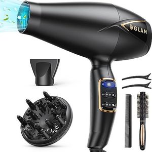 GLAM Professionele haardroger, föhn, 2300 W, krachtige AC-motor, sneldrogend, ionen-haardroger met 2 snelheden, 3 verwarming, Cool Shot-knop met 1 diffuser en 1 concentrator voor multi-kapsels