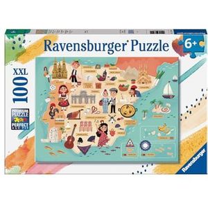 Ravensburger - Puzzelkaart van Spanje en Portugal, 100 stukjes XXL, aanbevolen leeftijd 6+ jaar