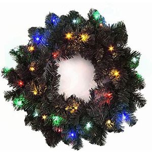 55 cm voorverlichte zwarte kerstkrans alaska grenen voor open haarden huis muur deur trap kunstmatige kerstboom tuin tuin tuin decoratie met 30 veelkleurige LED's