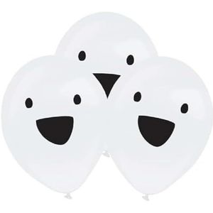 amscan Ballonnen Ghost led 27,5 cm latex wit/zwart 4 stuks