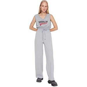 TRENDYOL Loungewear Joggingbroek voor dames, middelhoge tailleband, brede pijpen, normale joggingbroek, grijs, S
