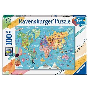 Ravensburger - Puzzel wereldkaart, 100 stukjes XXL, aanbevolen leeftijd 6+ jaar