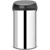 Brabantia Touch Bin Prullenbak - 60 liter - Brilliant Steel / Matt Black deksel