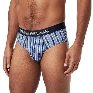 Emporio Armani Heren All Over Logo Boxer Briefs, Colony Blu Vertical Stripes, S