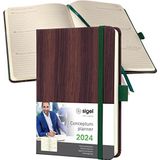 SIGEL C2477 weekkalender 2024, ca. A6, echt houten cover, hardcover, 176 pagina's, elastiek, penlus, archieftas, PEFC-gecertificeerd, conceptum