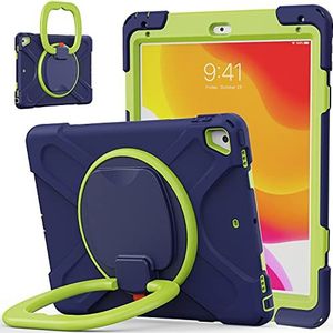 Hoesje voor iPad 2018/2017/Pro9.7/Air2, schokbestendige hybride tablethoes met 360 graden draaibare handgreepbeugel, duurzame beschermhoes voor iPad 9.7"" - marineblauw + groen