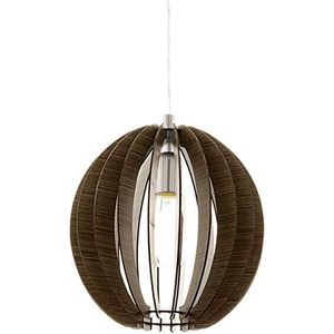 EGLO Cossano Hanglamp met 1 lichtpunt, vintage hanglamp van mat nikkelstaal en donkerbruin hout, eettafellamp, woonkamerlamp hangend met E27-fitting,