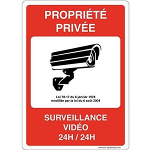 AUA SIGNALETIQUE - Informatiebord met afgeronde hoeken – Privée bewaking video 24 uur/24 uur/300 x 420 mm, vinyl zelfklevend