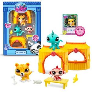 BANDAI Littlest Pet Shop Tiki Jungle Playpack | Het pakket bevat 3 LPS Mini Pet Toys 3 accessoires, 1 verzamelkaart en 1 virtuele code | Verzamelspeelgoed voor meisjes en jongens