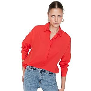 Trendyol Vrouwen Basic Relaxed Standaard Shirt Kraag Geweven Shirt, Rood, 64