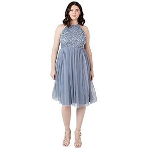 Maya Deluxe Midi-jurk voor dames, met nekhouder voor avond, bruiloft, bruidsmeisje, eindejaarsbal, Poeder Blauw, 54 NL