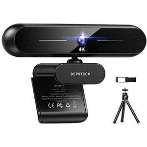 DEPSTECH Webcam 4K, autofocus webcam met Sony-sensor, laptopwebcam met stereo dual microfoon, USB-plug & play, lichtcorrectie, lensdop, statief, pc-webcam voor Skype/Zoom/streaming/online leren