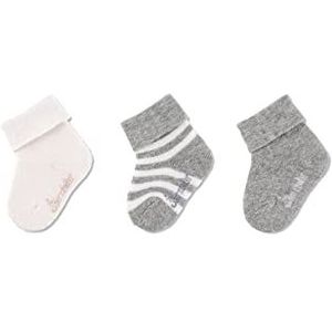 Sterntaler Baby jongens babysokken GOTS sokken set van 3 gestreepte kousen - sokken baby - met gestreept motief en effen, lichtgrijs, gemêleerd, 16 EU