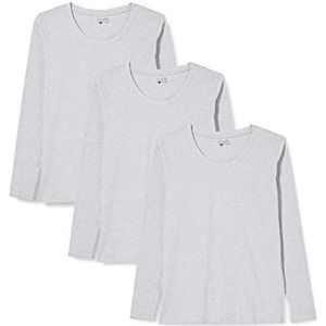 Berydale Dames Shirt met lange mouwen en ronde hals, gemaakt van 100% katoen, Grijs, set van 3, L
